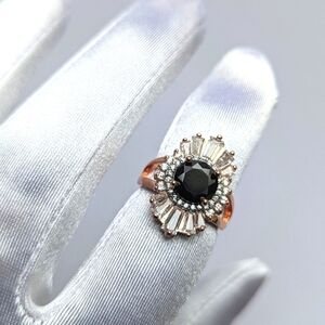 Henri Bendel Onyx Style Sunburst Halo CZ Baguette Art Deco Rose Gold Ring- sz 6½